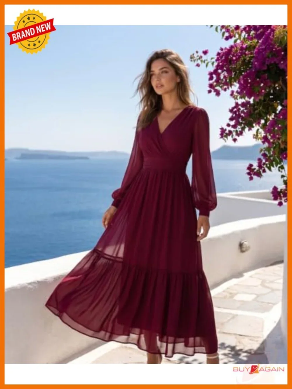Womens Long Sleeve Maxi Dress V Neck Formal Wedding Guest Bridesmaid